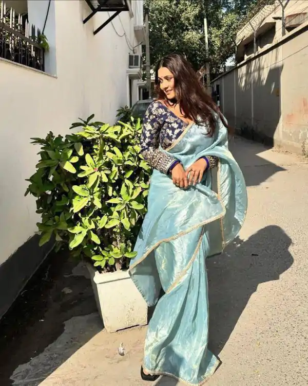 Gorgeous Sky Blue Color Pure Tissue Crush Silk Fabric With Fancy Lace Saree