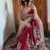 Graceful Red Color Chinnon Silk With Embroidery Work Sharara Suit