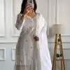 Graceful White Color Chinnon Silk With Embroidery Work Sharara Suit