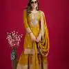 Graceful Yellow Color Chinnon Silk With Embroidery Work Sharara Suit