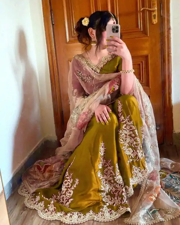 Graceful Yellow Color Chinnon Silk With Embroidery Work Sharara Suit