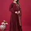 Magical Maroon Color Roman Silk With Embroidery Sequence Work Anarkali Gown
