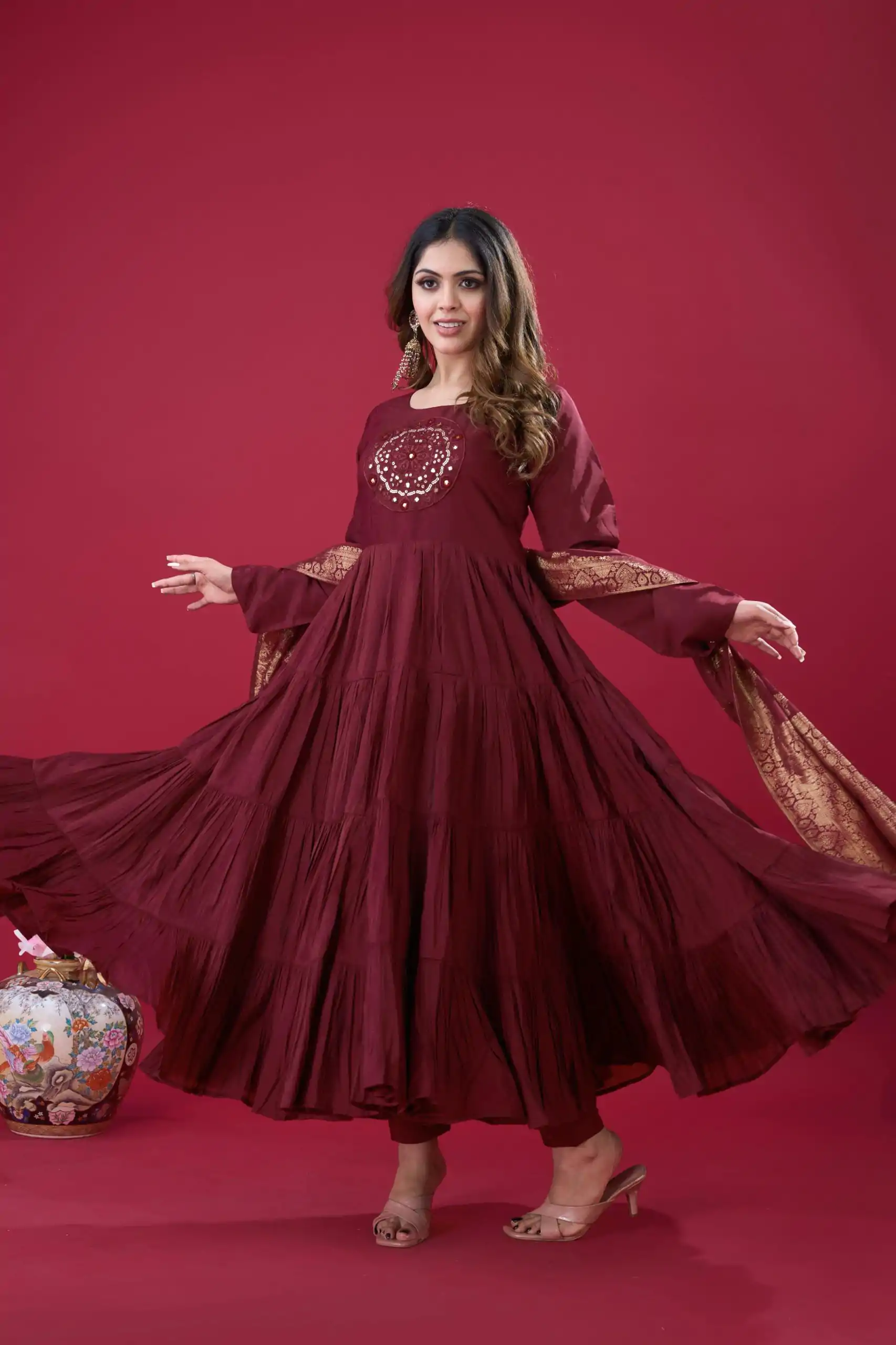ZSR 3107 Maroon Color Roman Silk With Embroidery Sequence Work Anarkali Gown Wedding Party, Festive, Events Etc.4-6 Working Days@1999/- only | Gowns, Bollywood Gowns, Creative Gowns, Designer Gowns, Embroidered Gowns, Party Wear Gowns, Straight Suits