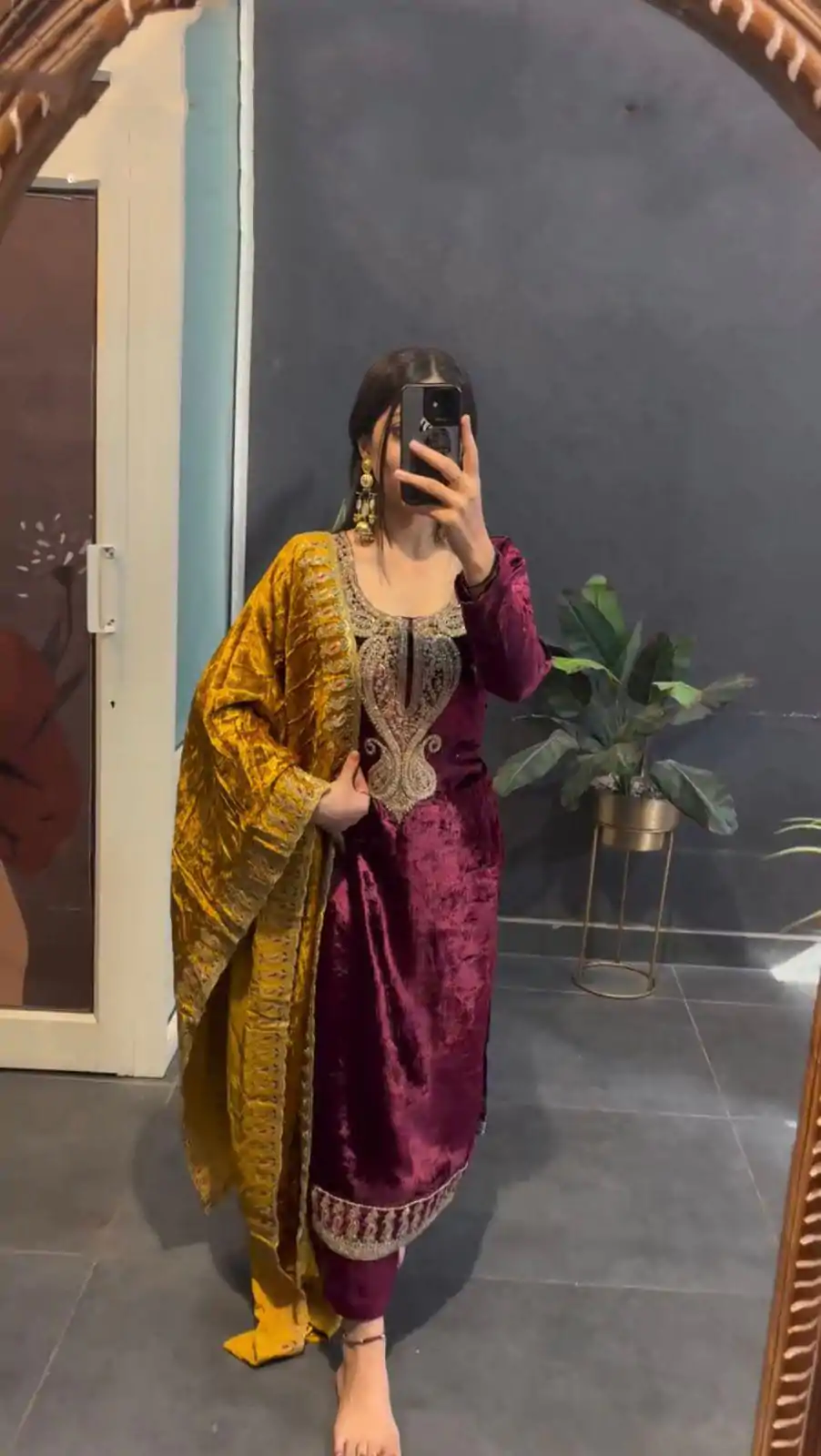 ZSR 3095 Marron Color Velvet With Heavy Embroidery Sequence Salwar Suit Casual, Wedding, Party, Festive, Events Etc.4-6 Working Days@ 1999/-only  | Jump Suits, Salwar suit, Casual Suits, Creative suits, Designer Suits, Palazzo Suits, Party Wear Suits, Patiala Suits, Straight Suits