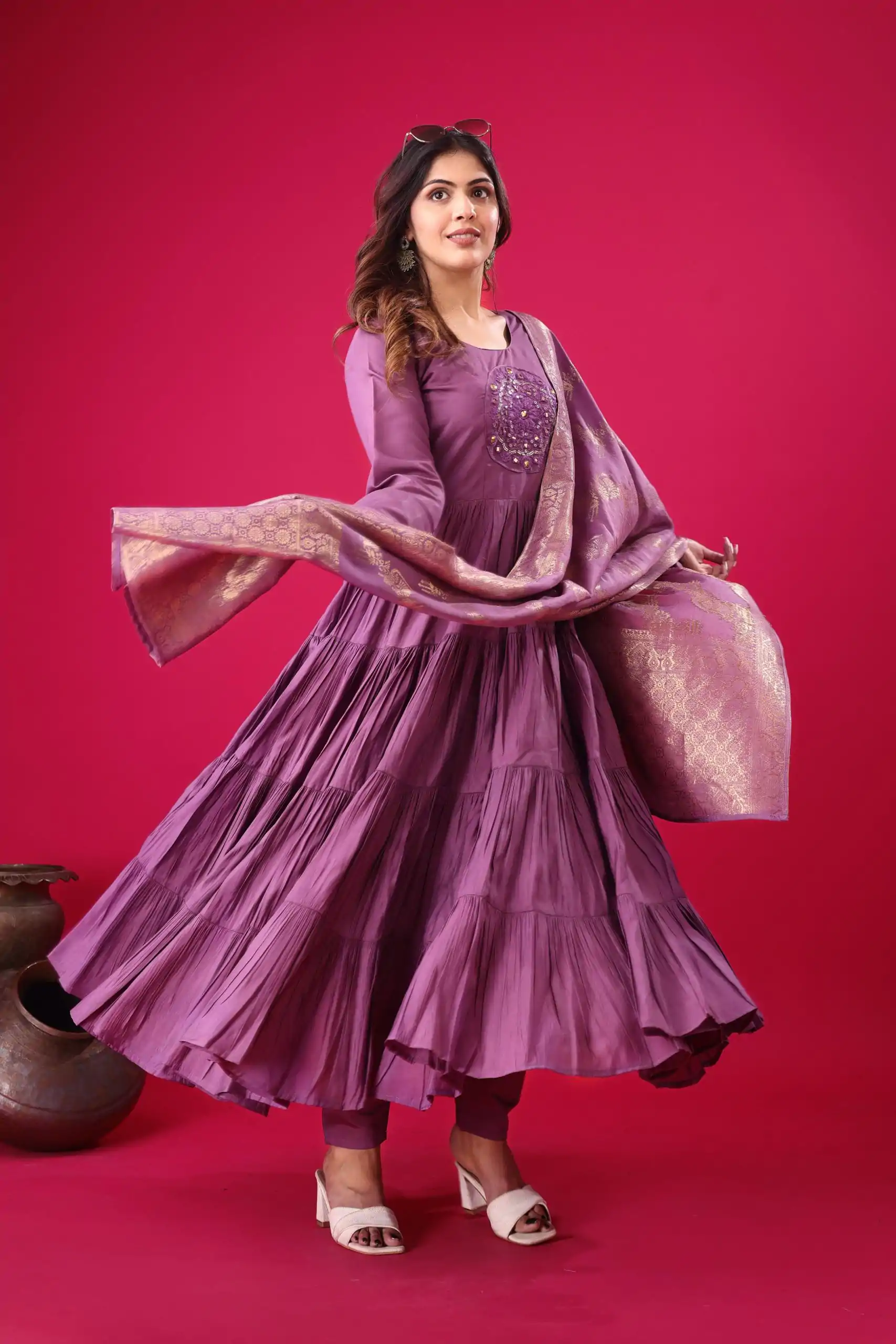 ZSR 3107 Purple Color Roman Silk With Embroidery Sequence Work Anarkali Gown Wedding Party, Festive, Events Etc.4-6 Working Days@1999/- only | Gowns, Bollywood Gowns, Creative Gowns, Designer Gowns, Embroidered Gowns, Party Wear Gowns, Straight Suits