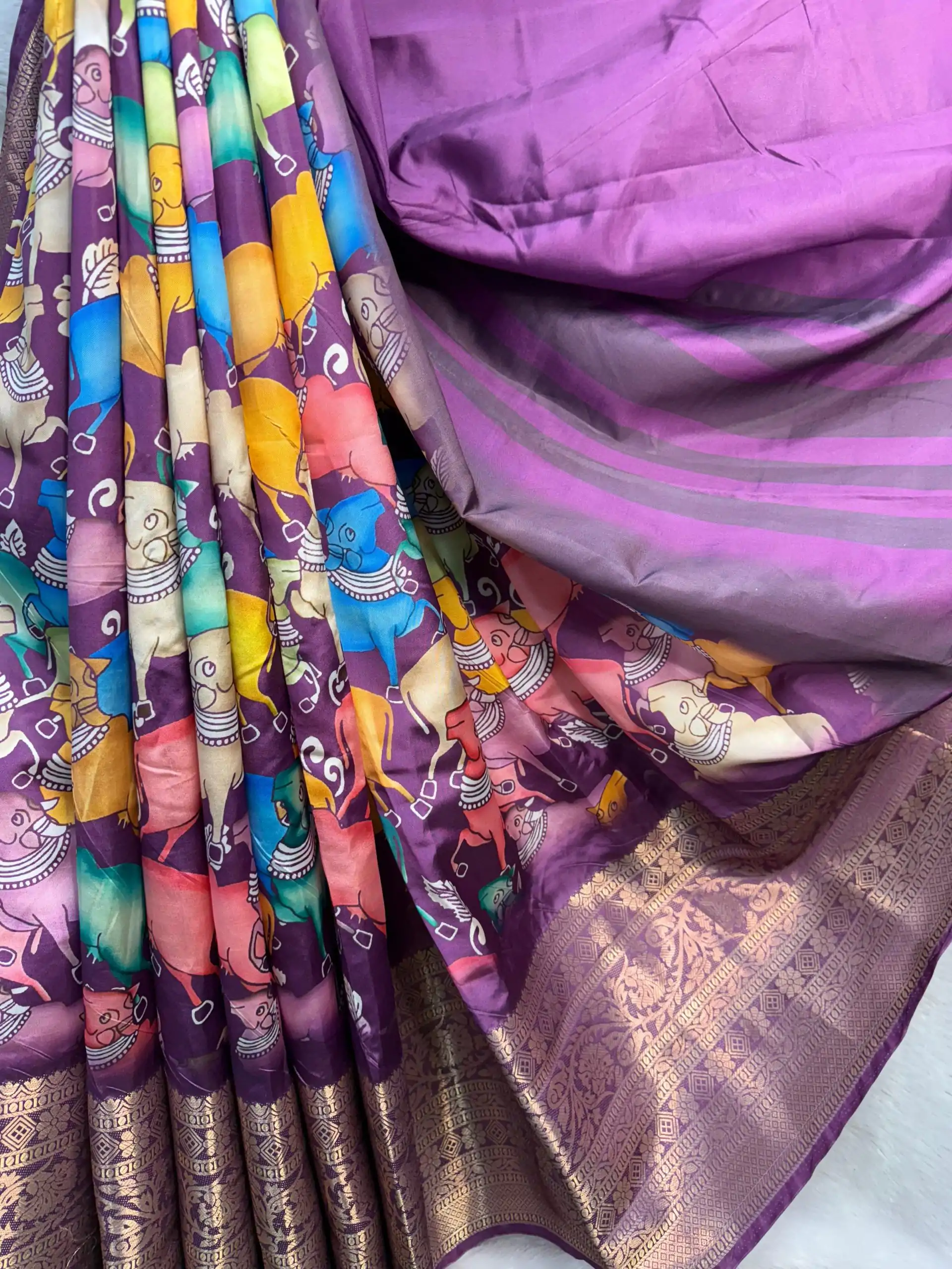 MS Kalamkari Purple Color Jacquard Dola Silk With Kalamkari Print Saree Casual, Wedding, Festive, Events . Expected Delivery  4-6 Working Days @1549/- only | Sarees, Bollywood Sarees, Creative Sarees, Designer Sarees, Embroidered Sarees, Ethnic Saree, Modern Digital sarees, Party Wear Sarees