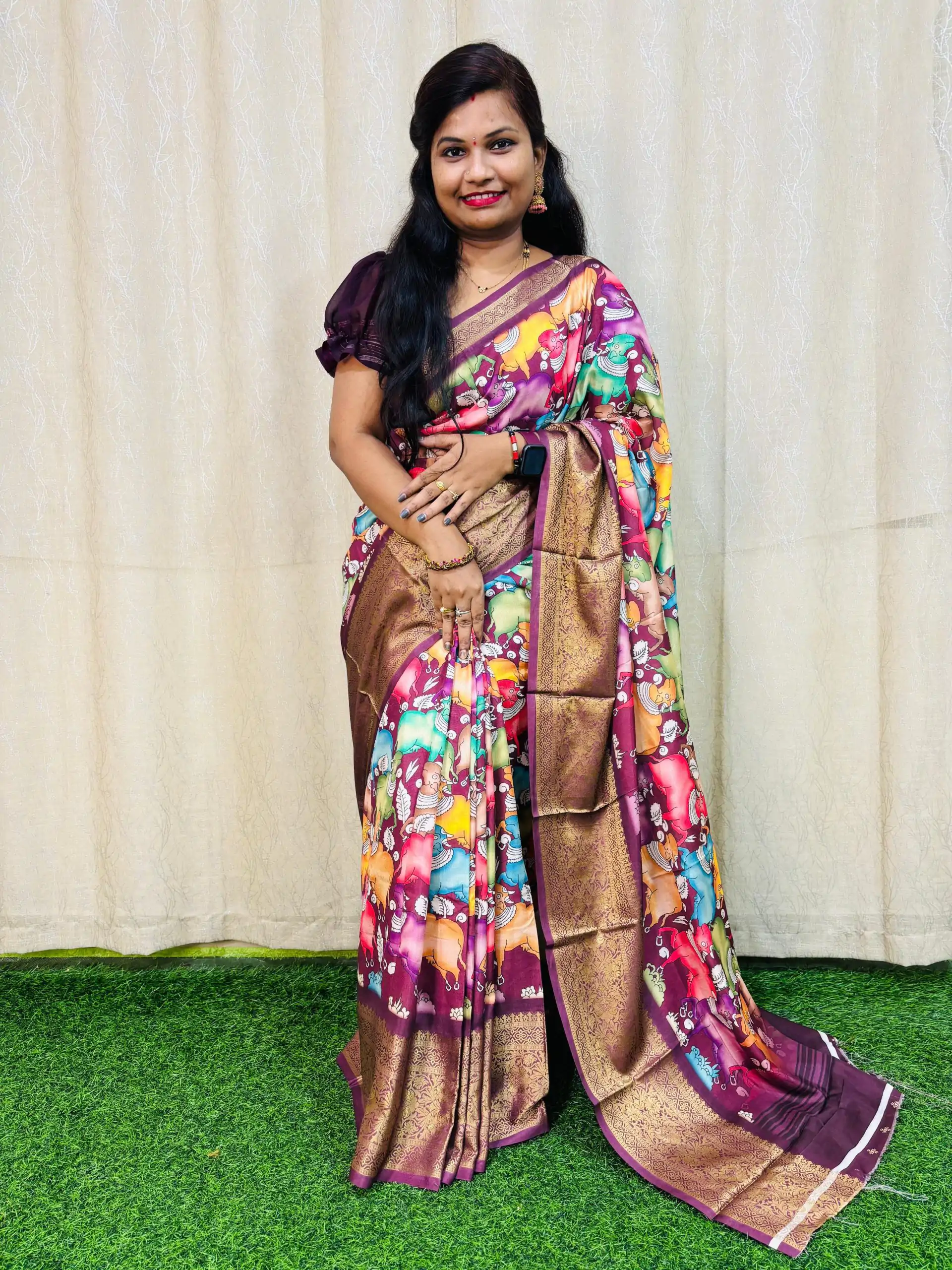 MS Kalamkari Purple Color Jacquard Dola Silk With Kalamkari Print Saree Casual, Wedding, Festive, Events . Expected Delivery  4-6 Working Days @1549/- only | Sarees, Bollywood Sarees, Creative Sarees, Designer Sarees, Embroidered Sarees, Ethnic Saree, Modern Digital sarees, Party Wear Sarees