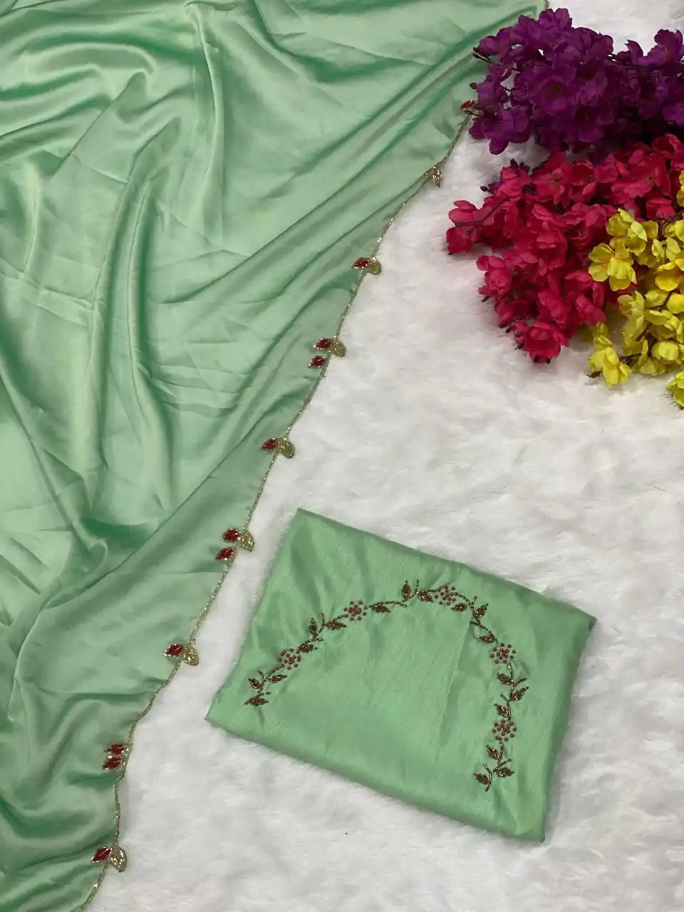AC Lady Light Green Color Rangoli Silk Handwork And Cutwork With Pearl Saree , Wedding, Festive, Events . Expected Delivery  4-6 Working Days @1899/- only                                                                                                                                             | Sarees, Bollywood Sarees, Creative Sarees, Designer Sarees, Embroidered Sarees, Ethnic Saree, Modern Digital sarees, Party Wear Sarees