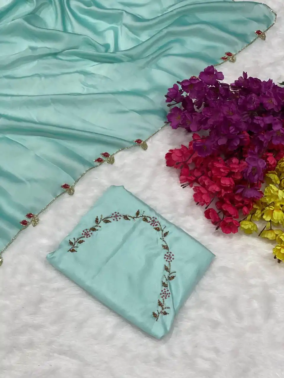 AC Lady Sky Blue Color Rangoli Silk Handwork And Cutwork With Pearl Saree Casual, Wedding, Festive, Events . Expected Delivery  4-6 Working Days @1899/- only                                                                                                                                             | Sarees, Bollywood Sarees, Creative Sarees, Designer Sarees, Embroidered Sarees, Ethnic Saree, Modern Digital sarees, Party Wear Sarees