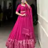 Pretty Pink Color Pure Chanderi Plain With Zari Weaving Work Border Lehenga Choli