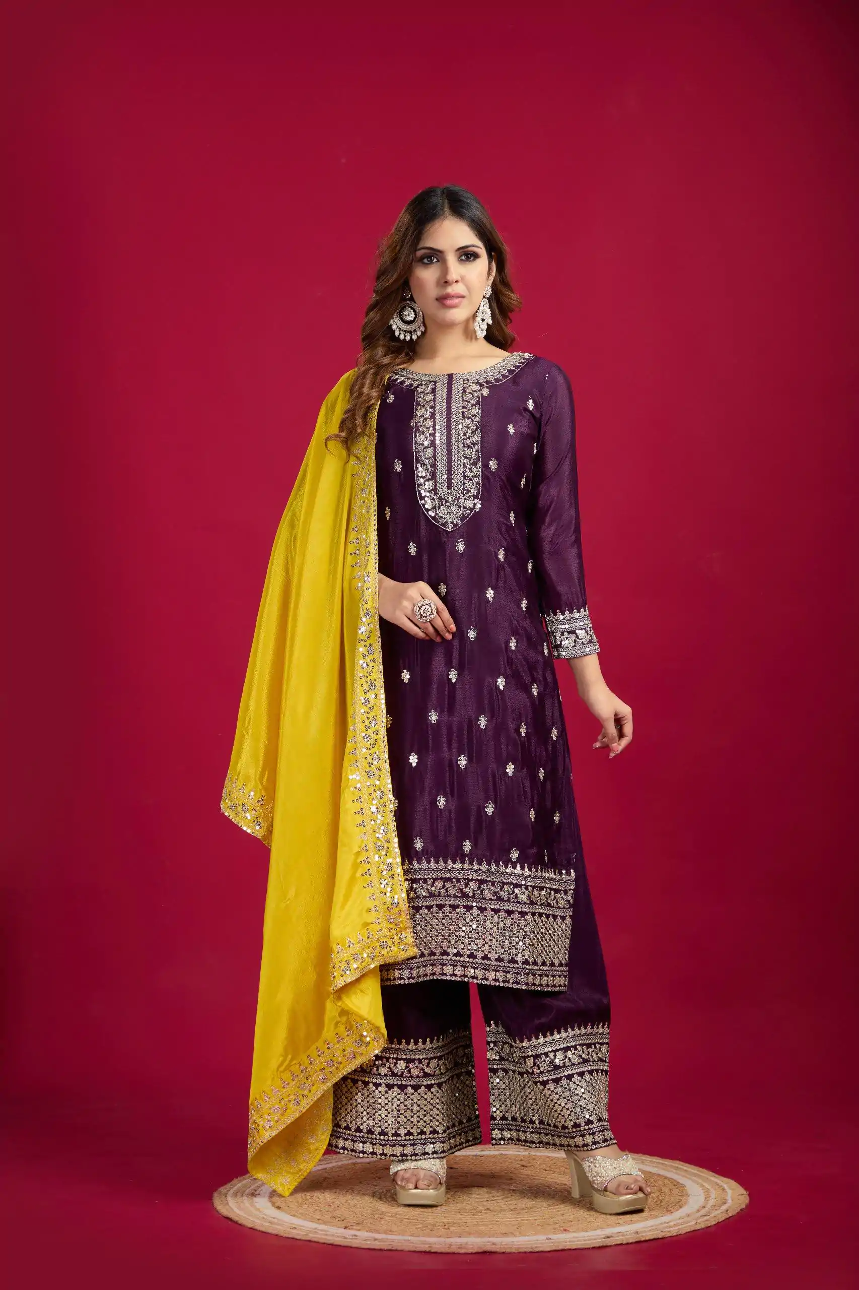 SRK 5231 Purple Color Pure Chinnon Silk With Embroidery Sequence Work Salwar Suit Casual, Wedding, Party, Festive, Events Etc.4-6 Working Days@ 1899/-only | Jump Suits, Salwar suit, Casual Suits, Creative suits, Designer Suits, Palazzo Suits, Party Wear Suits, Patiala Suits, Straight Suits