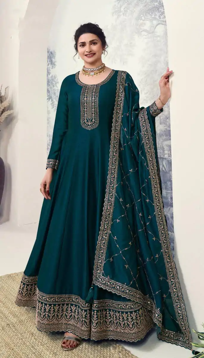 Splendorous Dark Green Color Silk Georgette with Embroidery Work Anarkal Suit