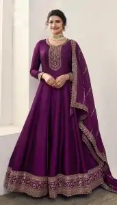 Splendorous Wine Color Silk Georgette with Embroidery Work Anarkal Suit