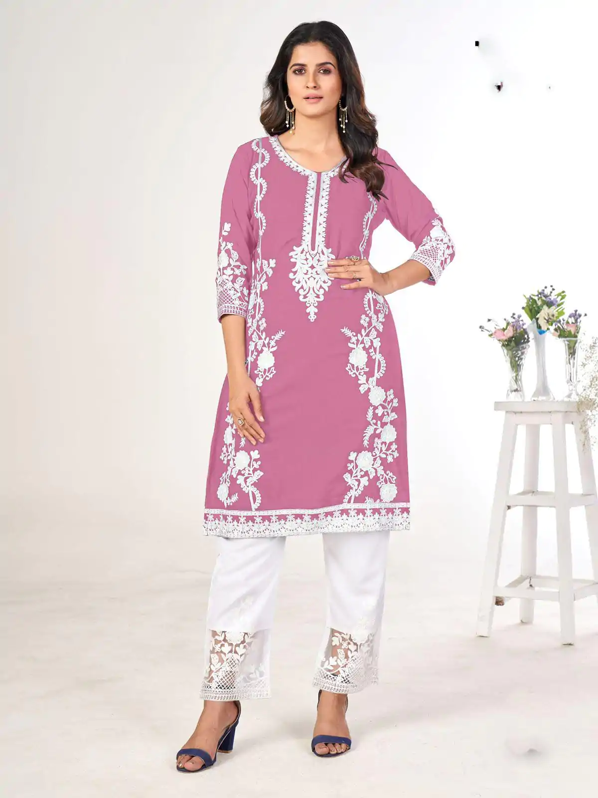INLI Pink Color Georgette and Heavy Embroidery work Kurti With Pant Casual, Wedding, Party, Festive, Events Etc. Expected Delivery 4-6 Working Days @1649 | Kurti, Bollywood Kurti, Creative Kurtis, Designer Kurti, Party Wear Kurti, Selfie Kurti