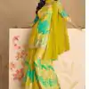glowing Mustad Yellow Color Chinon Printed Embroidery Work Sharara Suit