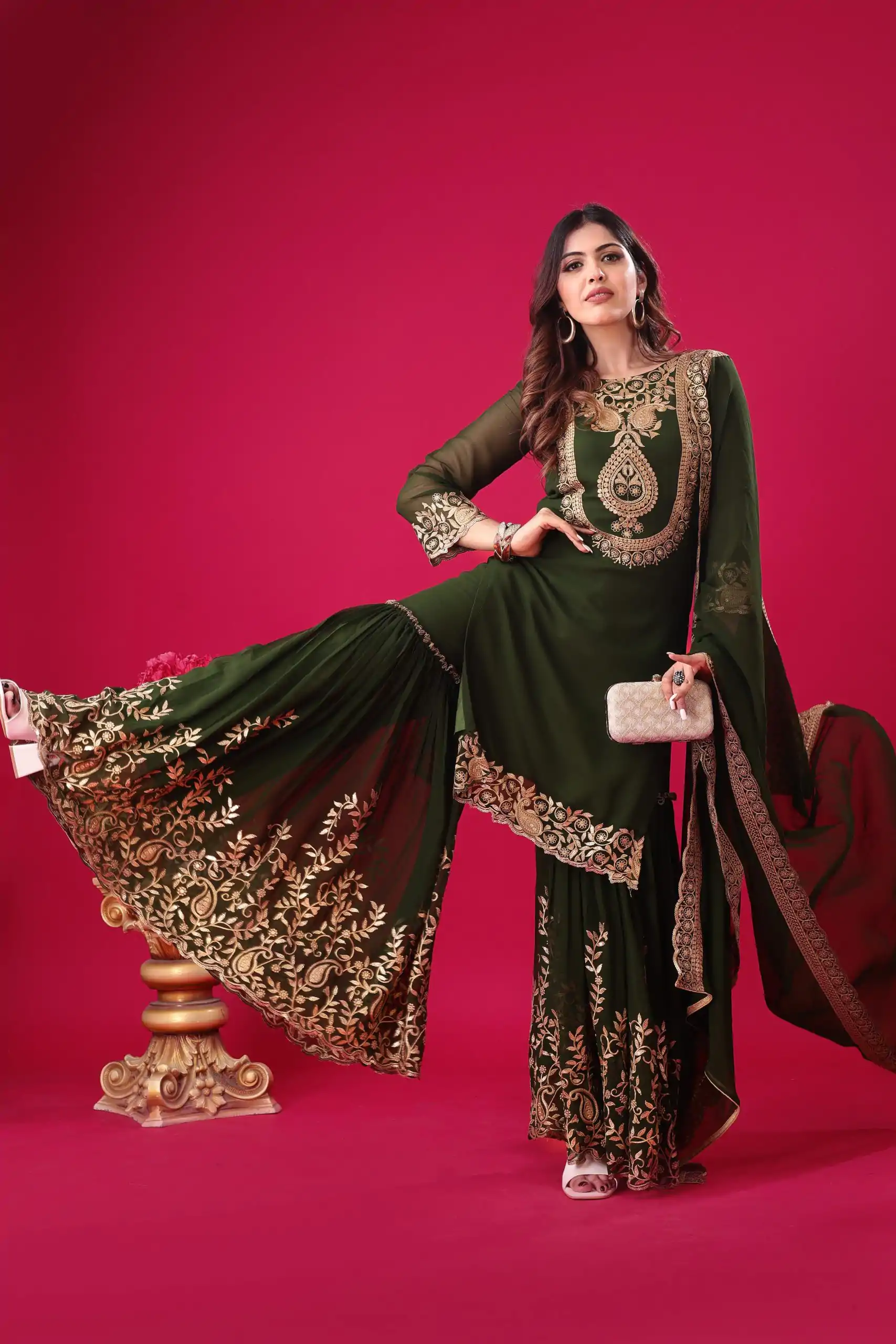 SRK-5242 Bottle Green Faux Georgette Embroidery Sequence Work Salwar Suit , Wedding, Party, Festive, Events Etc.4-6 Working Days@ 2099/-only | Jump Suits, Salwar suit, Casual Suits, Creative suits, Designer Suits, Palazzo Suits, Party Wear Suits, Patiala Suits, Straight Suits