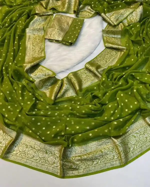 Green Viscose Georgette With Running Blouse Saree