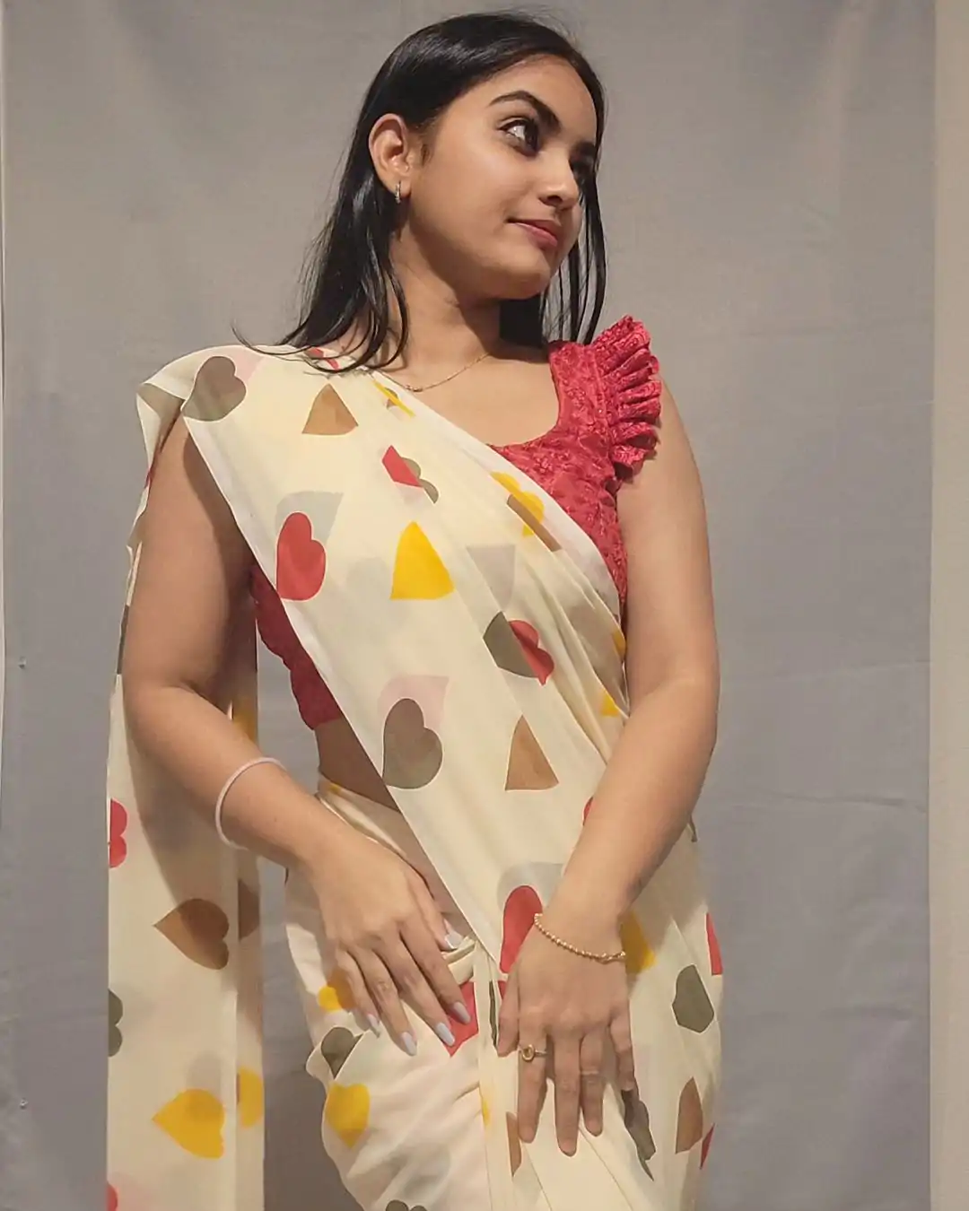 SC 215 Half White Color Soft Georgette Silk Digital Print Heart Design Ready To Wear Saree Wedding, Festive, Events .Expected Delivery 4-6 Working Days@1499                                                                                                                                         | Sarees, Bollywood Sarees, Creative Sarees, Designer Sarees, Embroidered Sarees, Ethnic Saree, Modern Digital sarees, Party Wear Sarees