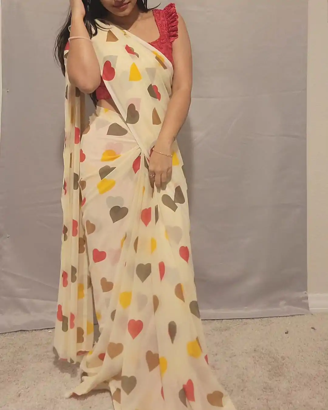 SC 215 Half White Color Soft Georgette Silk Digital Print Heart Design Ready To Wear Saree Wedding, Festive, Events .Expected Delivery 4-6 Working Days@1499                                                                                                                                         | Sarees, Bollywood Sarees, Creative Sarees, Designer Sarees, Embroidered Sarees, Ethnic Saree, Modern Digital sarees, Party Wear Sarees