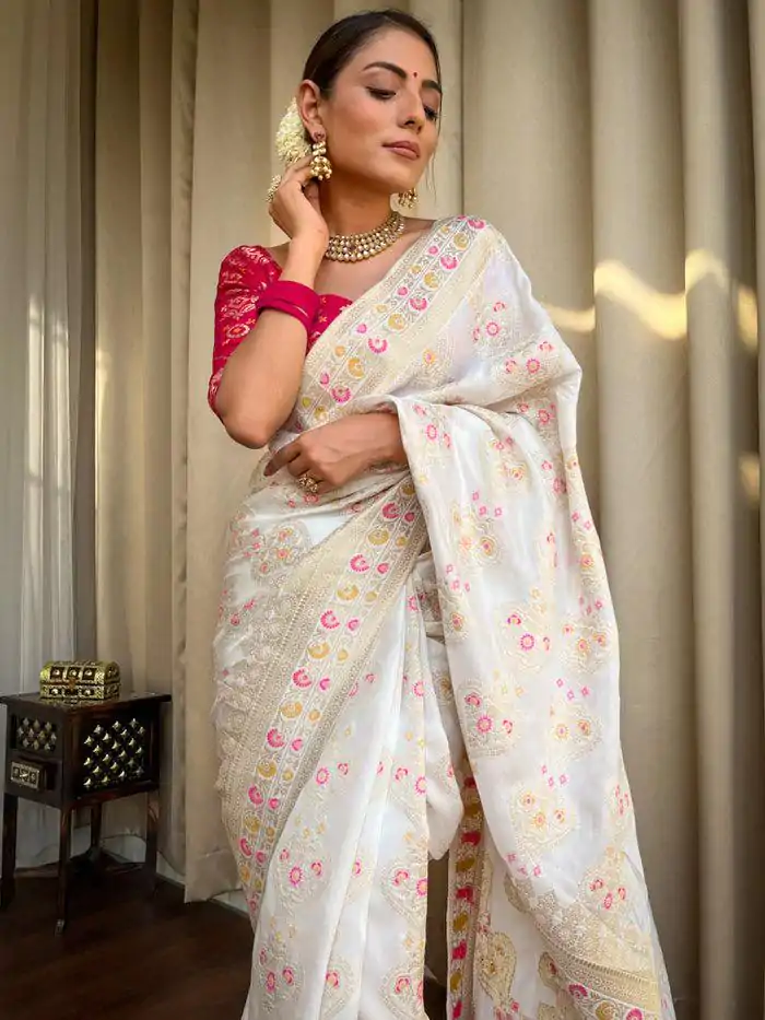  MS 476 White Color Soft Lichi Silk Kubera Pattu On All Over Saree Casual, Wedding, Festive, Events . Expected Delivery  4-6 Working Days @1299/- only                                                                                                                                             | Sarees, Bollywood Sarees, Creative Sarees, Designer Sarees, Embroidered Sarees, Ethnic Saree, Modern Digital sarees, Party Wear Sarees