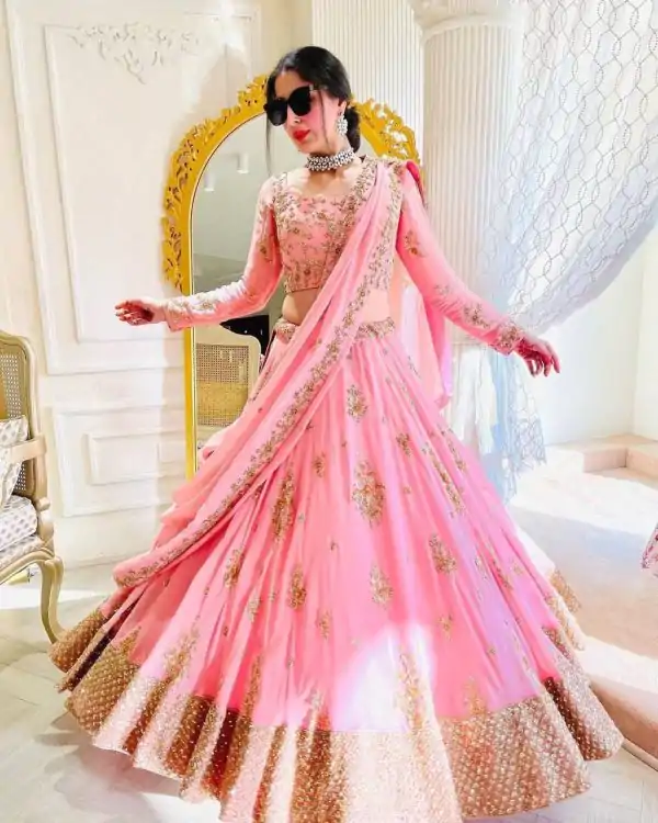 Light Pink Fox Georgette Embroidery Sequins Work Lehenga Choli - Image 2