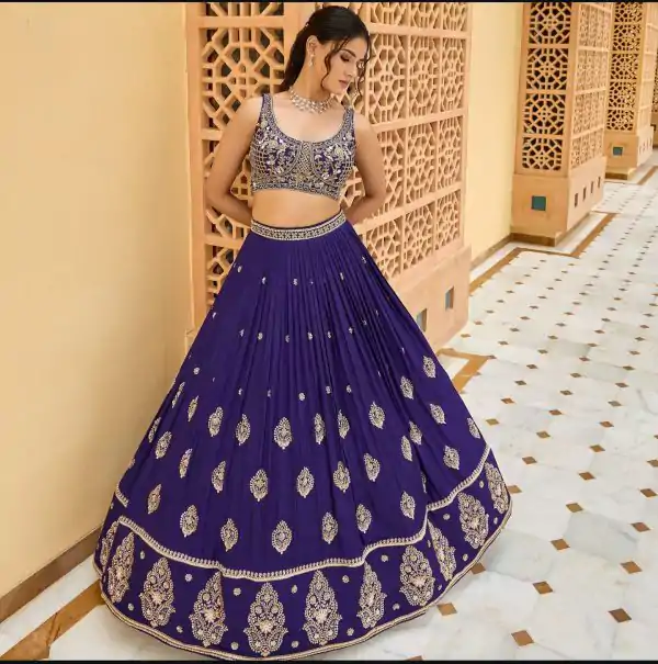 Awesome Navy Blue Color Chinon Silk Embroidery Sequence Work Lehenga Choli