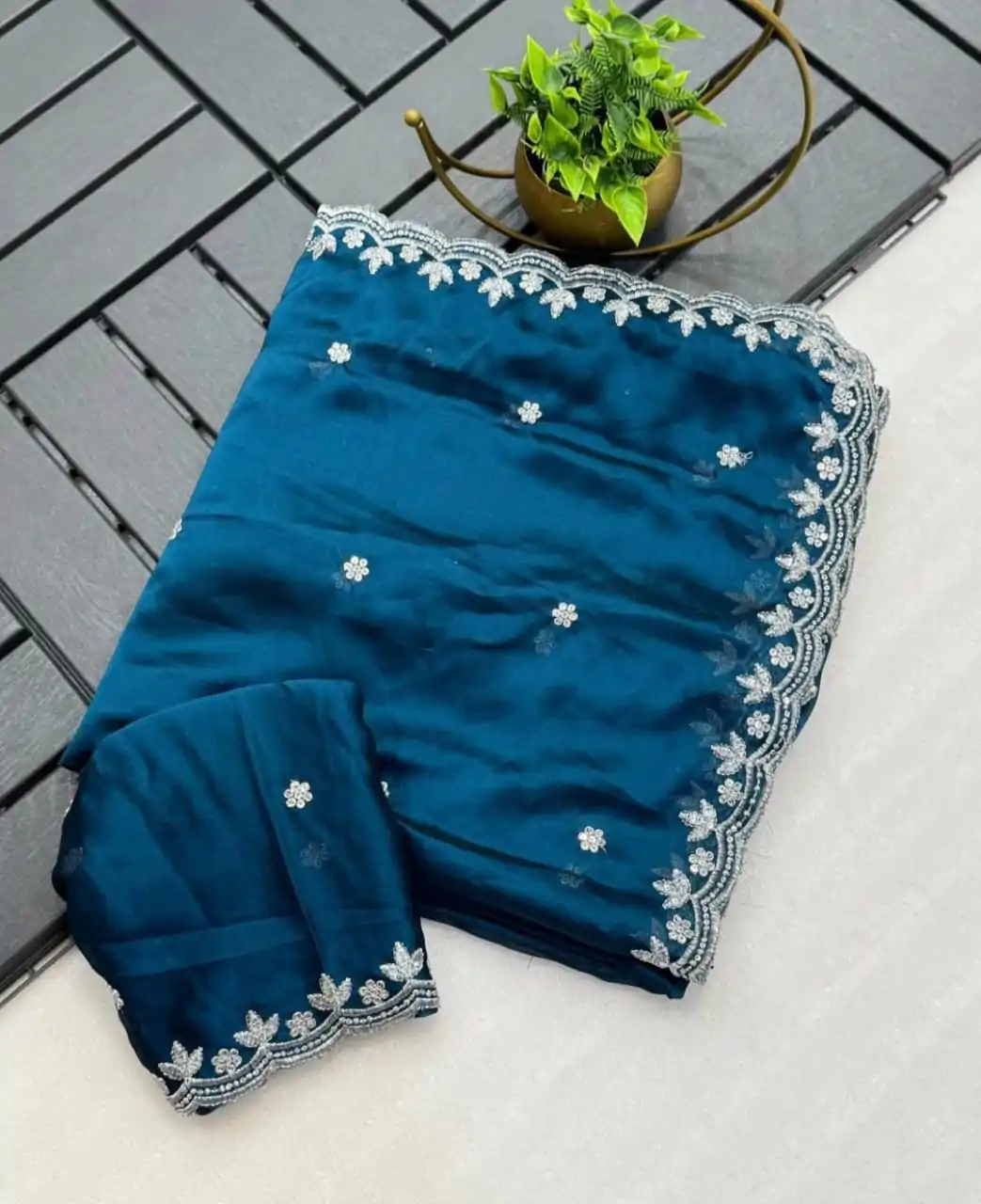 KT Arrival Peacock Blue Color Rangoli Chiffon Embroidery Cut Work Saree Casual, Wedding, Festive, Events . Expected Delivery  4-6 Working Days @1549/- only                                                                                                                                             | Sarees, Bollywood Sarees, Creative Sarees, Designer Sarees, Embroidered Sarees, Ethnic Saree, Modern Digital sarees, Party Wear Sarees