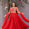 Red Chinon Bandhrej Heavy Sequence Embroidery Work Anarkali Gown