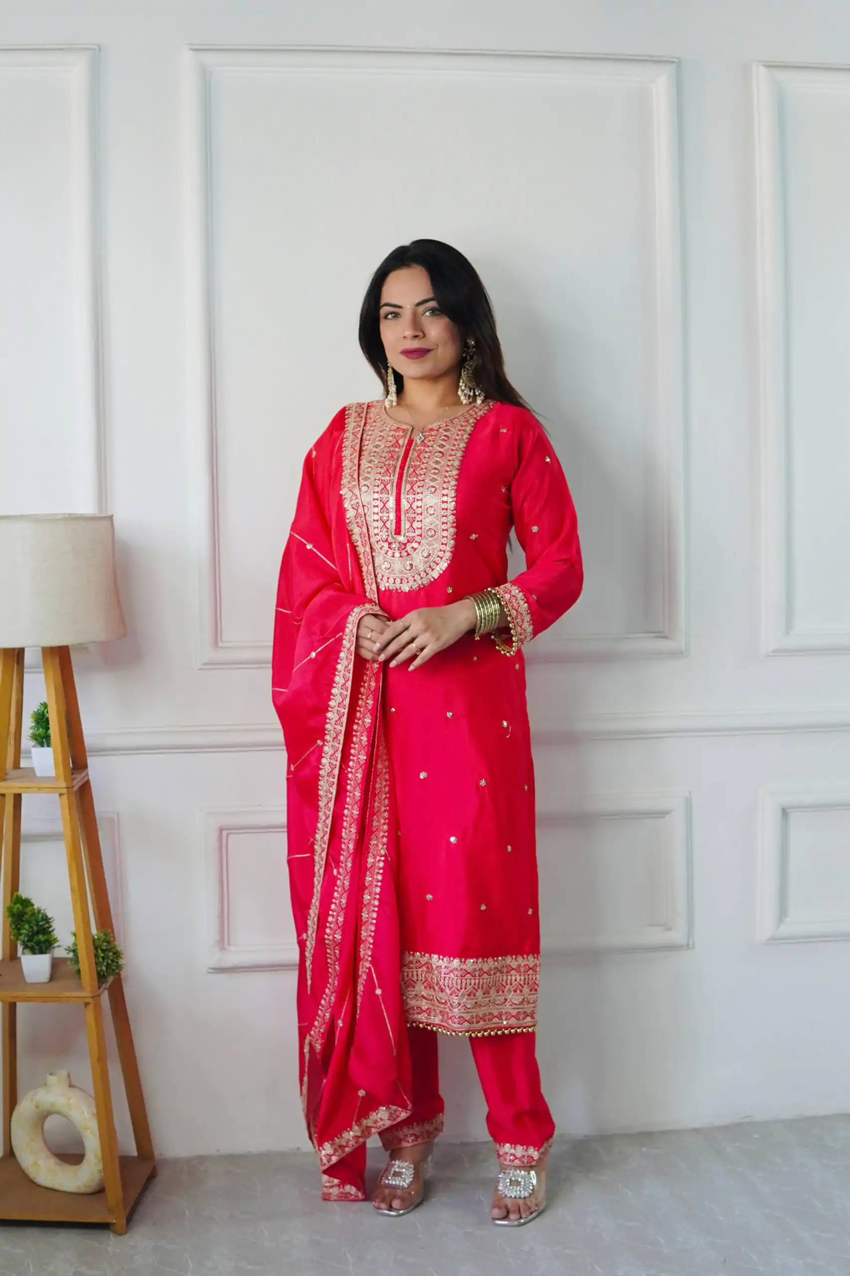 VLM 254 Red Color Cosmo Silk With Heavy Embroidery Sequence Work Salwar Suit Casual, Wedding, Party, Festive, Events Etc.4-6 Working Days@ 2099/-only | Jump Suits, Salwar suit, Casual Suits, Creative suits, Designer Suits, Palazzo Suits, Party Wear Suits, Patiala Suits, Straight Suits