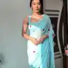 Sky Blue Soft Georgette Silk With Embroidery Red Heart Design Saree
