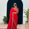 Exotic Red Color Faux Georgette Embroidery Work Border Stitched Saree-Gown