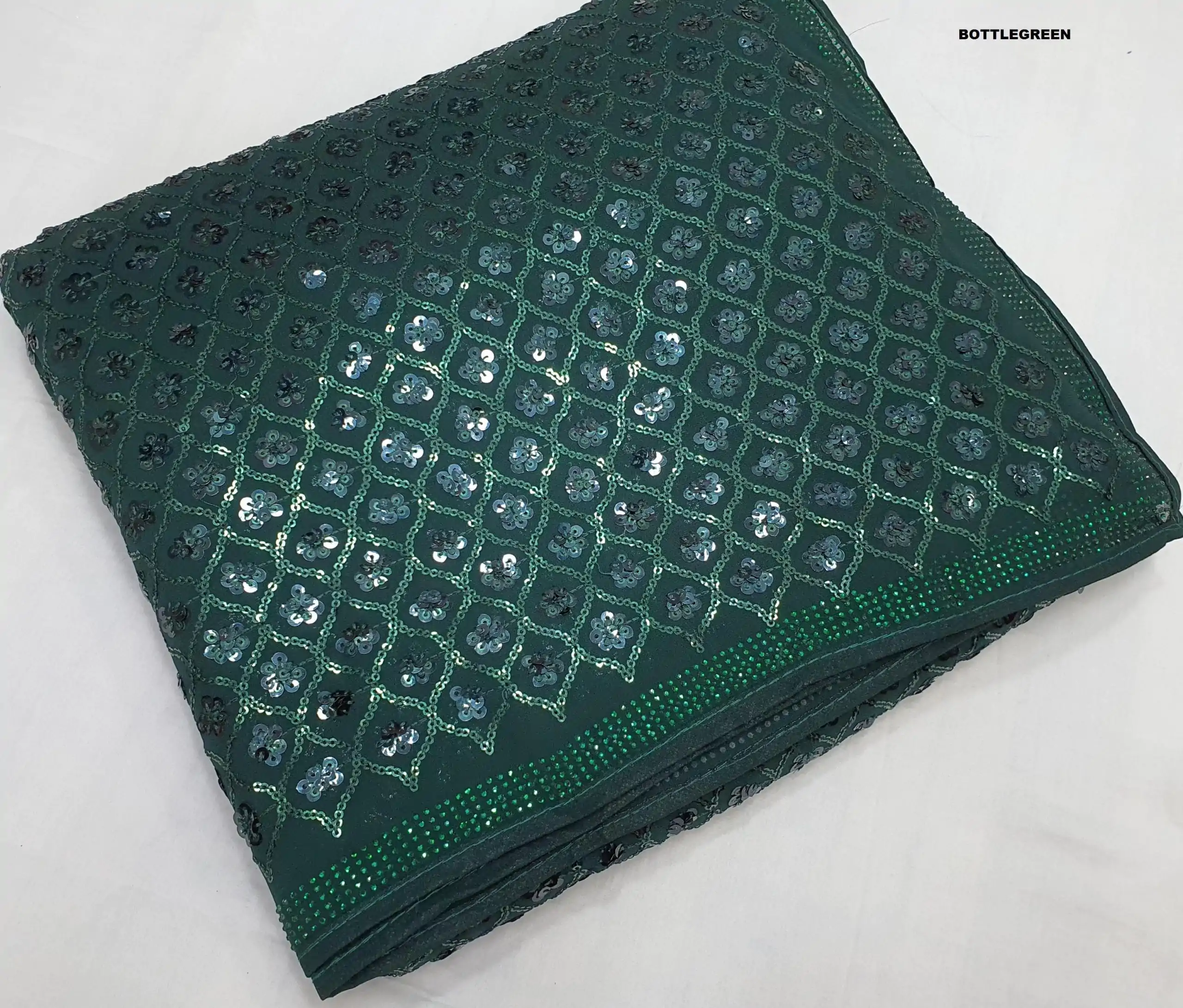 DF 3427 Green Color Georgette Dual Sequins 3MM & 5MM Embroidery Sequins Work Saree , Wedding, Festive, Events . Expected Delivery  4-6 Working Days @1799/- | Sarees, Bollywood Sarees, Creative Sarees, Designer Sarees, Embroidered Sarees, Ethnic Saree, Modern Digital sarees, Party Wear Sarees