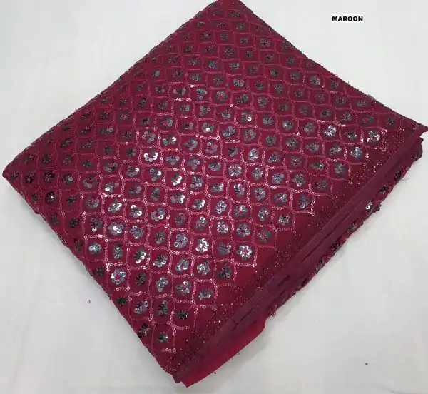 Marron Georgette Dual Sequins Embroidery Sequins Work Saree