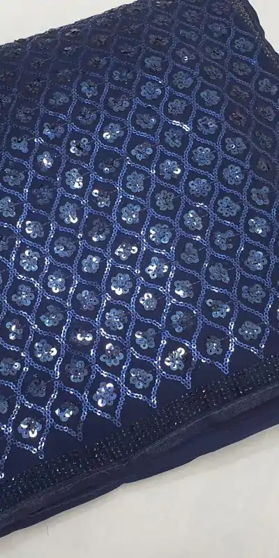 Navy Blue Georgette Dual Sequins Embroidery Sequins Work Saree