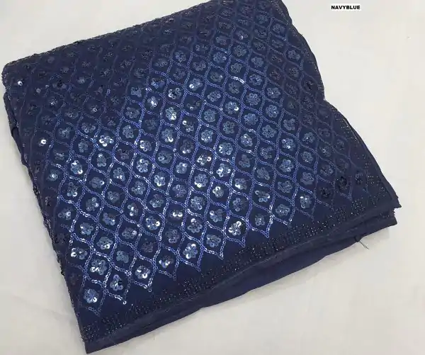 Navy Blue Georgette Dual Sequins Embroidery Sequins Work Saree