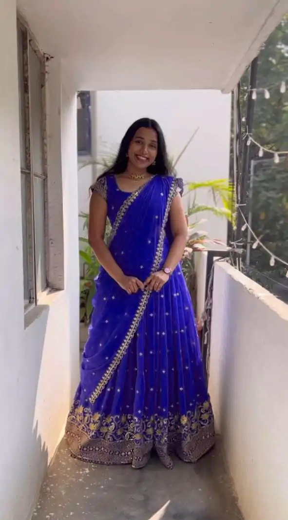 Royal Blue Georgette Embroidery And Sequins Work Lehenga Choli