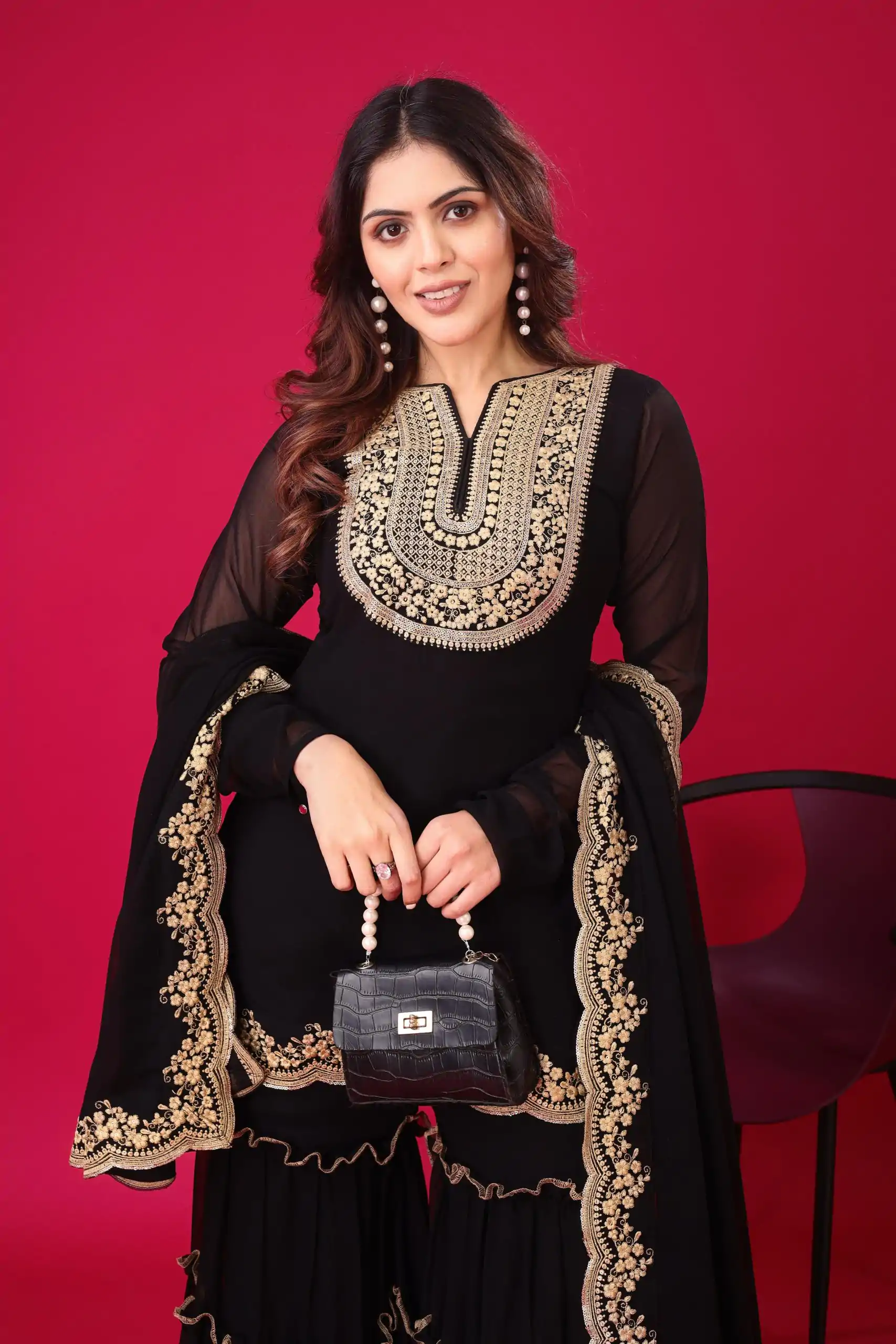 SRK 5236 Black Color Faux Georgette With Embroidery Sequence Work Salwar Suit , Wedding, Party, Festive, Events Etc.4-6 Working Days@ 2099/-only | Jump Suits, Salwar suit, Casual Suits, Creative suits, Designer Suits, Palazzo Suits, Party Wear Suits, Patiala Suits, Straight Suits