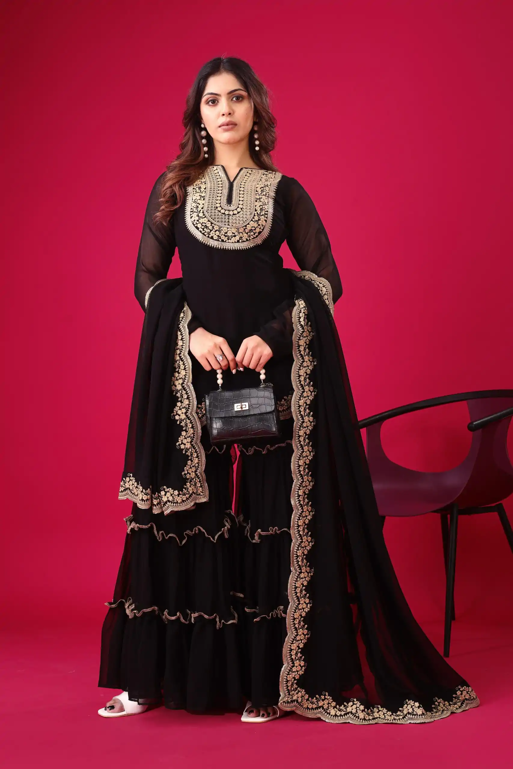 SRK 5236 Black Color Faux Georgette With Embroidery Sequence Work Salwar Suit , Wedding, Party, Festive, Events Etc.4-6 Working Days@ 2099/-only | Jump Suits, Salwar suit, Casual Suits, Creative suits, Designer Suits, Palazzo Suits, Party Wear Suits, Patiala Suits, Straight Suits