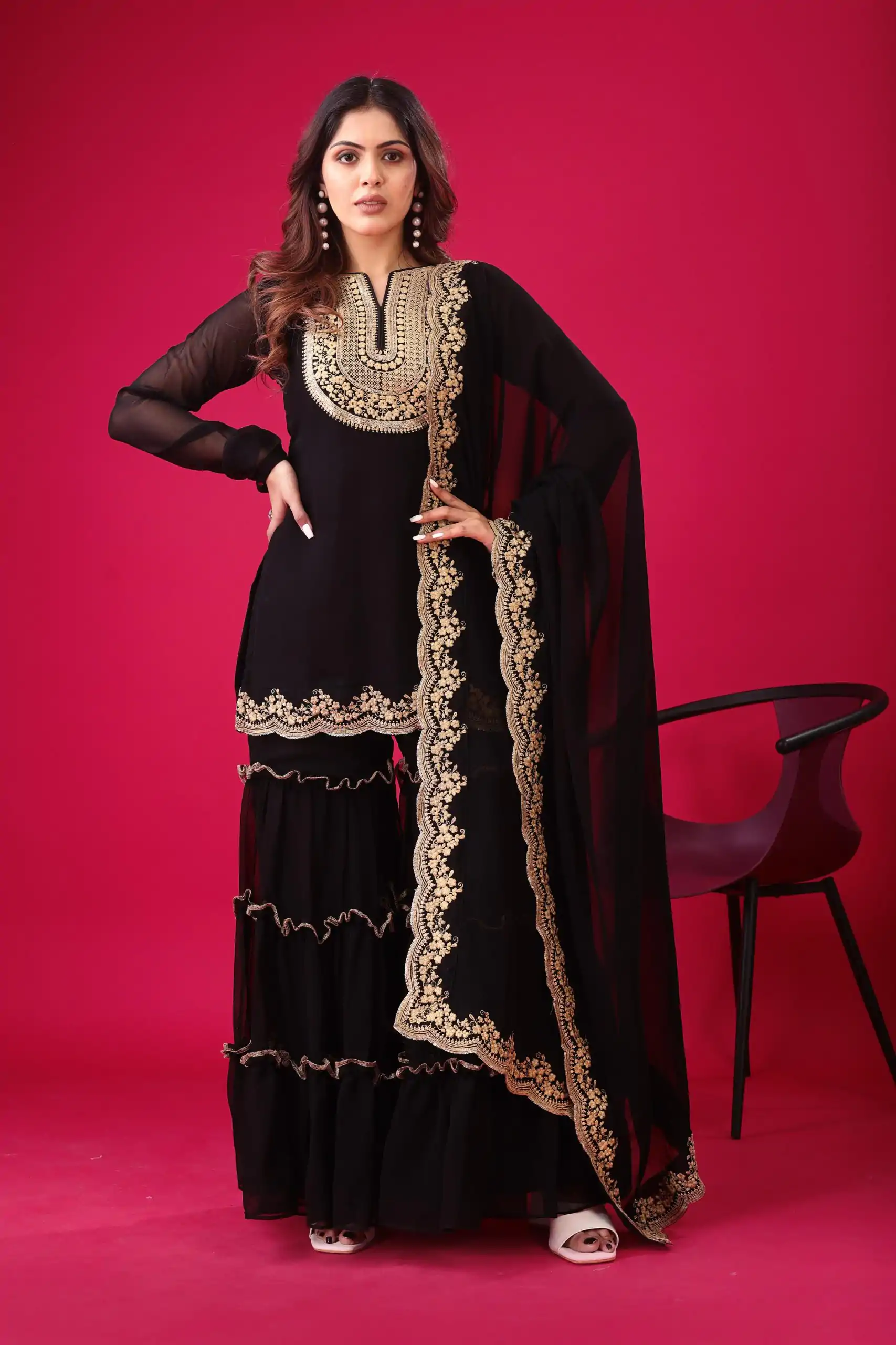 SRK 5236 Black Color Faux Georgette With Embroidery Sequence Work Salwar Suit , Wedding, Party, Festive, Events Etc.4-6 Working Days@ 2099/-only | Jump Suits, Salwar suit, Casual Suits, Creative suits, Designer Suits, Palazzo Suits, Party Wear Suits, Patiala Suits, Straight Suits