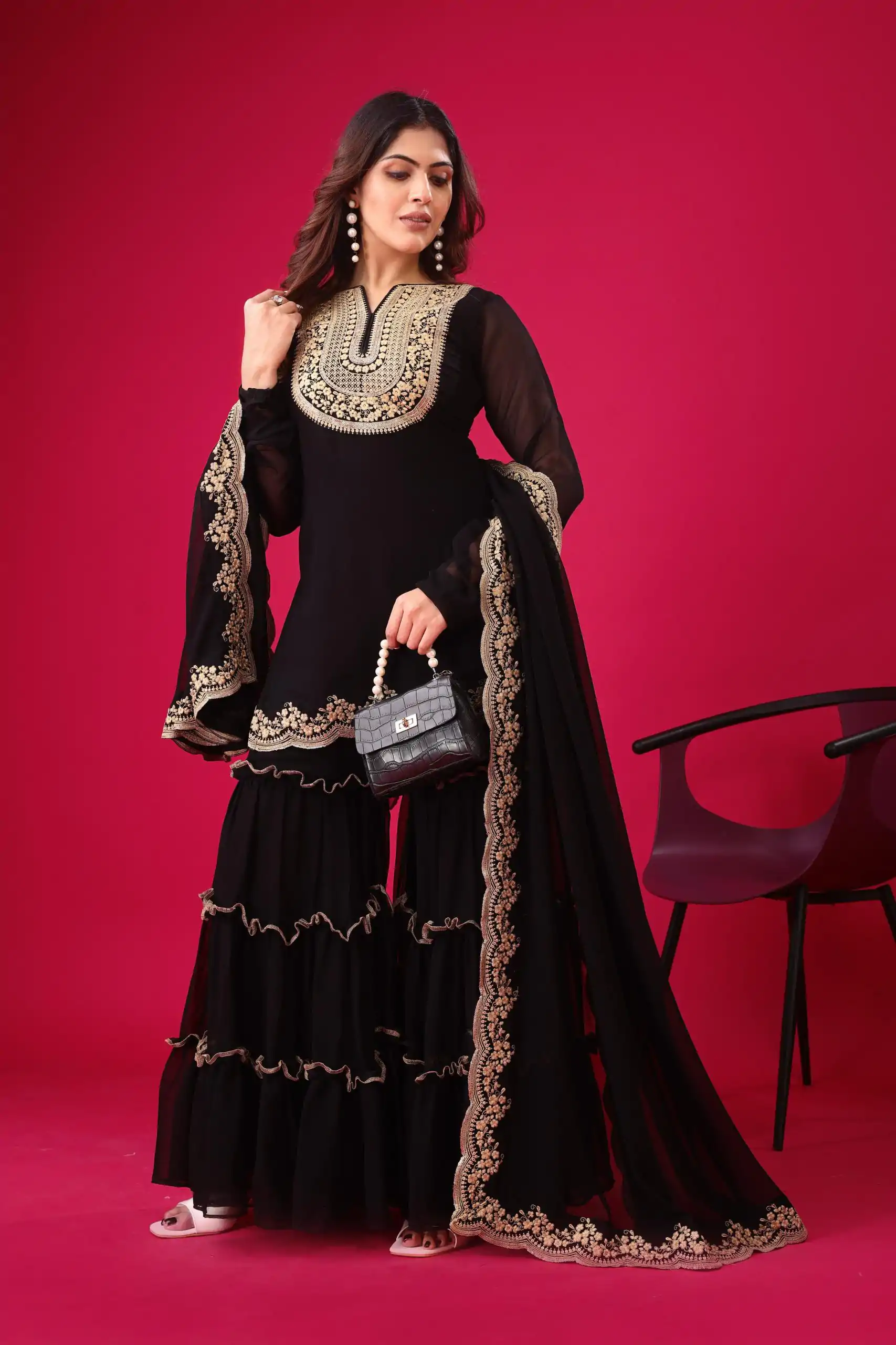 SRK 5236 Black Color Faux Georgette With Embroidery Sequence Work Salwar Suit , Wedding, Party, Festive, Events Etc.4-6 Working Days@ 2099/-only | Jump Suits, Salwar suit, Casual Suits, Creative suits, Designer Suits, Palazzo Suits, Party Wear Suits, Patiala Suits, Straight Suits