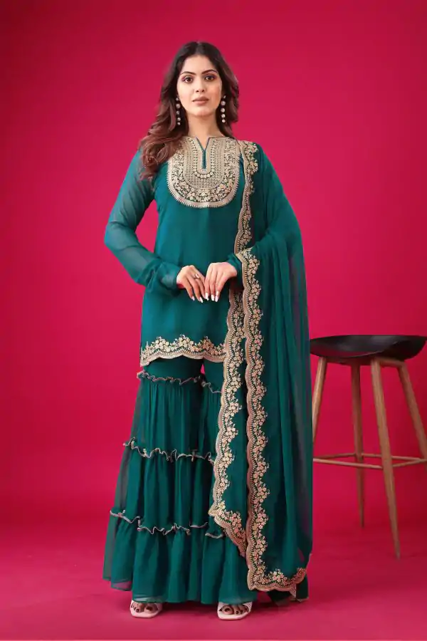 Magical Blue Color Faux Georgette With Embroidery Sequence Work Salwar Suit