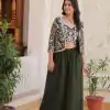 Mehandi Fox Georgette Embroidery Lace Work Anarkali Gown