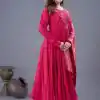 Pink Roman Silk Embroidery Sequence Work Anarkali Gown