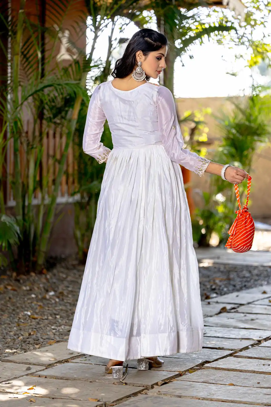 Ram 084 White Color Chinon Laheriya Print Gotta Patti Cording Work Anarkali Gown Wedding Party, Festive, Events Etc.4-6 Working Days@1949/- only | Gowns, Bollywood Gowns, Creative Gowns, Designer Gowns, Embroidered Gowns, Party Wear Gowns, Straight Suits