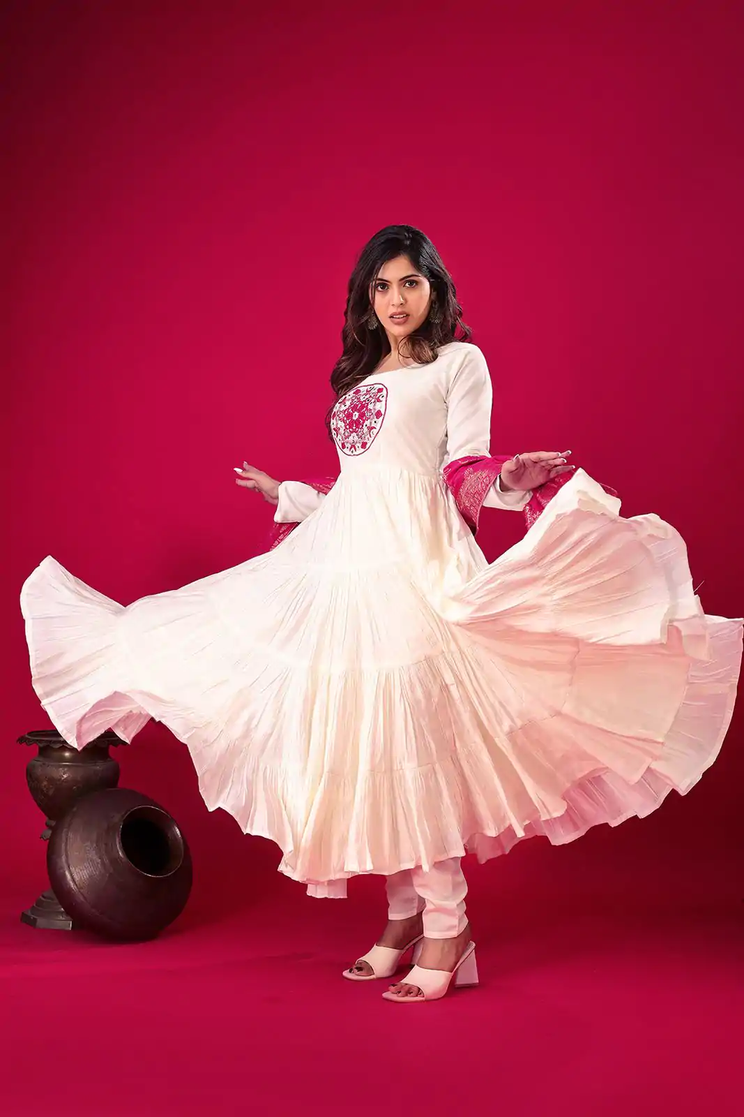 ZSR 3107 White Color Roman Silk With Embroidery Sequence Work Anarkali Gown Wedding Party, Festive, Events Etc.4-6 Working Days@1999/- only | Gowns, Bollywood Gowns, Creative Gowns, Designer Gowns, Embroidered Gowns, Party Wear Gowns, Straight Suits