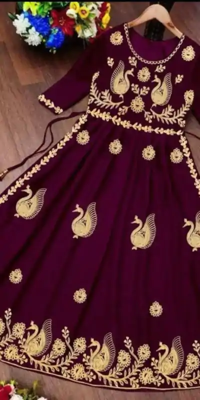 Wine Georgette Embroidery Work Anarkali Gown