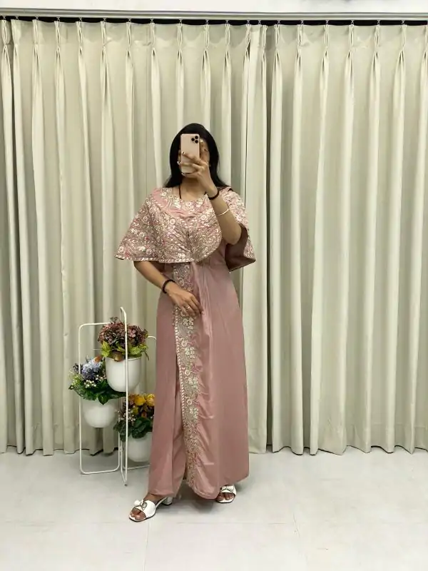 Nice Light Pink Color Crepe Silk Sequence Embroidery Foil Paper Work Salwar Suit