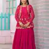 Nice Pink Color Bandhej Embroidery Thared Work Lehenga Crop Top & Jacket