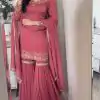 Peach Chinnon Silk Heavy Embroidery Work With Moti Handwork Salwar Suit
