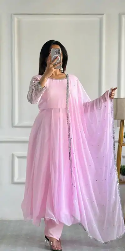 Pretty Baby Pink Color Foix Georgette With Embroidery Work Anarkali Gown